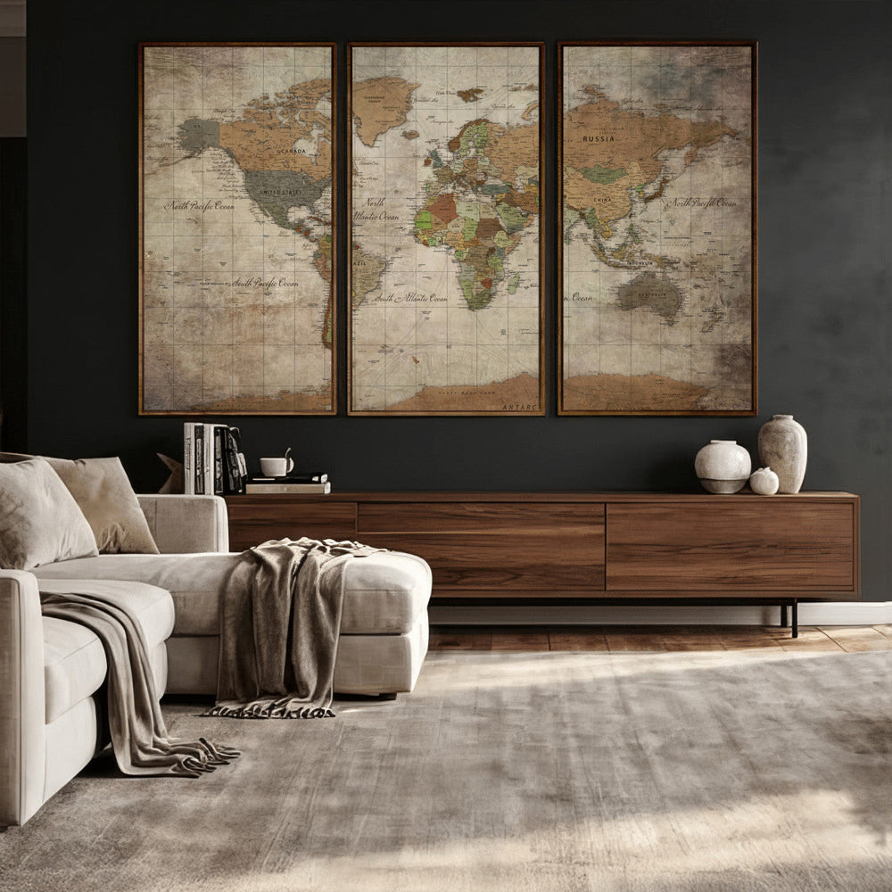 World Map Canvas Print – Framed Travel Map Wall Art for