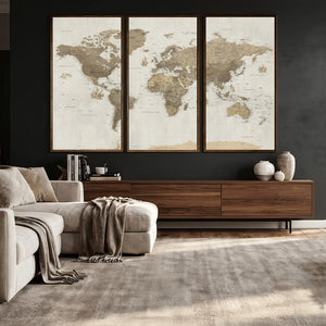 Detailed World Map Wall Art Canvas Print