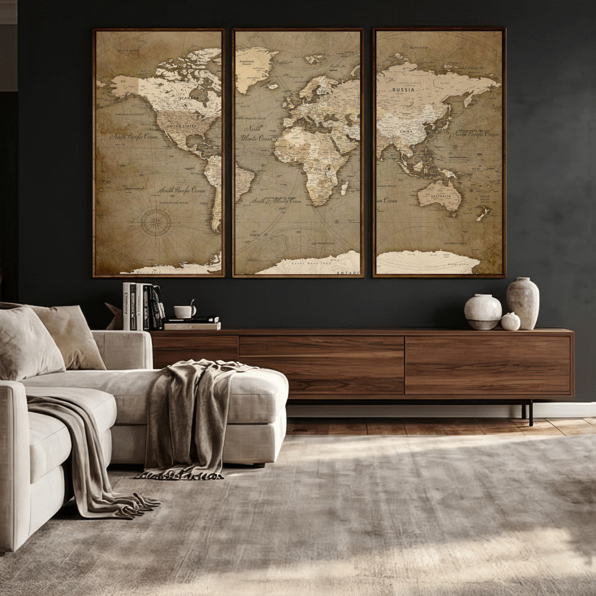 World Map Wall Art Canvas Print, Framed Map Art Picture