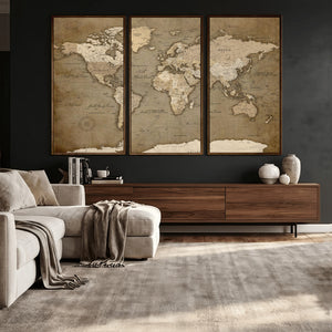 World Map Wall Art Canvas Print, Framed Map Art Picture