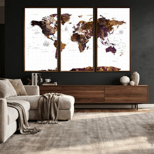 Rustic World Map Wall Art Canvas Print | Large World Map on