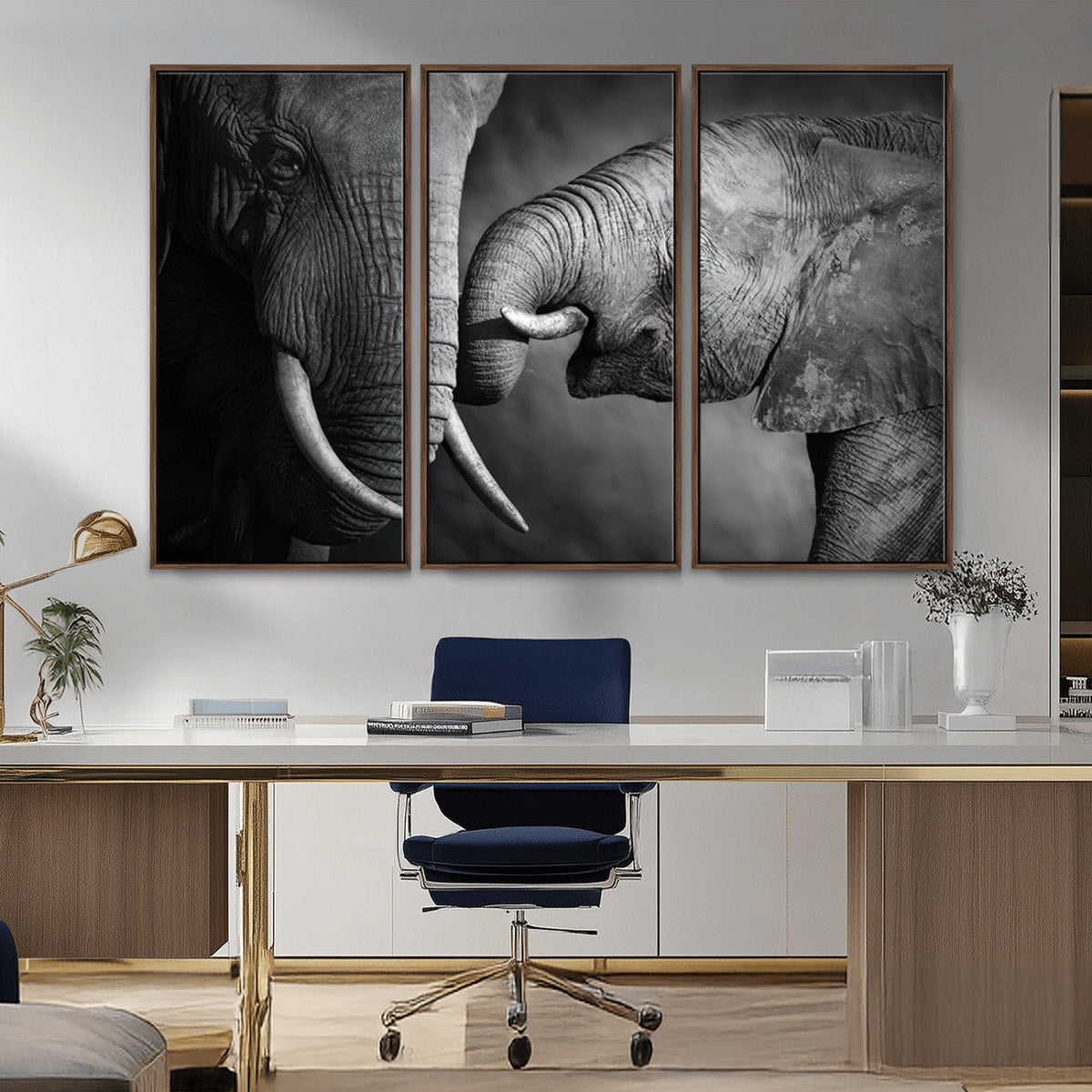 Elephant Family Wall Art Canvas, Framed Elephant Family