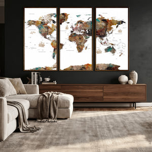 Watercolor World Map Canvas Print – Detailed Map of the