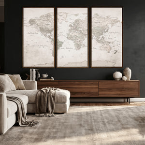 Antique Style World Map Canvas Print - Vintage Detailed
