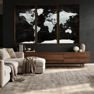 World Map Canvas Print – Framed Push Pin Wall Art, Color