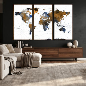 Colorful Watercolor World Map Canvas Wall Art – Framed