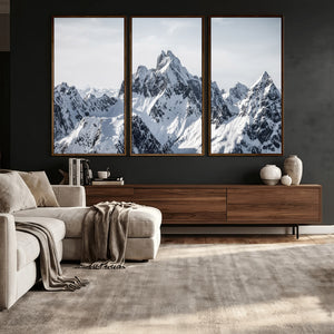 Snowy Mountain Range Canvas Print, Alpine Peaks Landscape