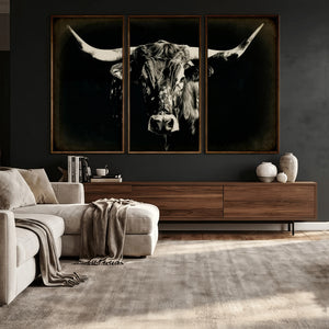 Black Bull Wall Art Canvas Print, Texas Longhorn Portrait