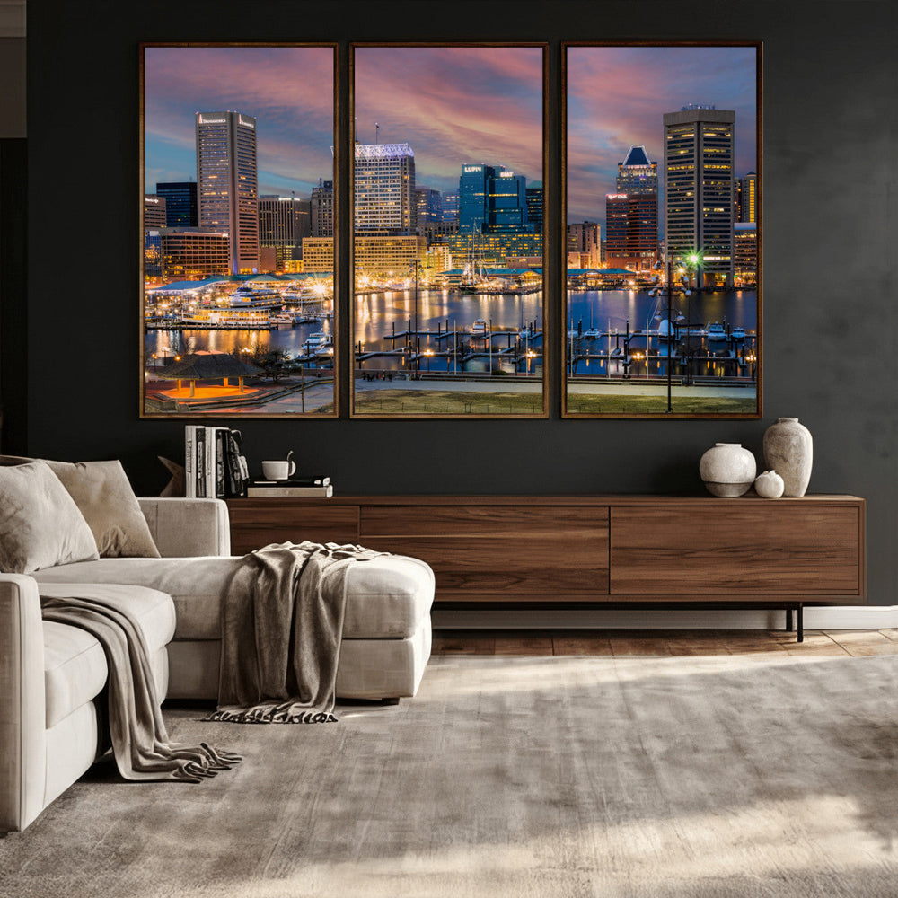 Baltimore Skyline Wall Art Canvas Print, Baltimore Downtown