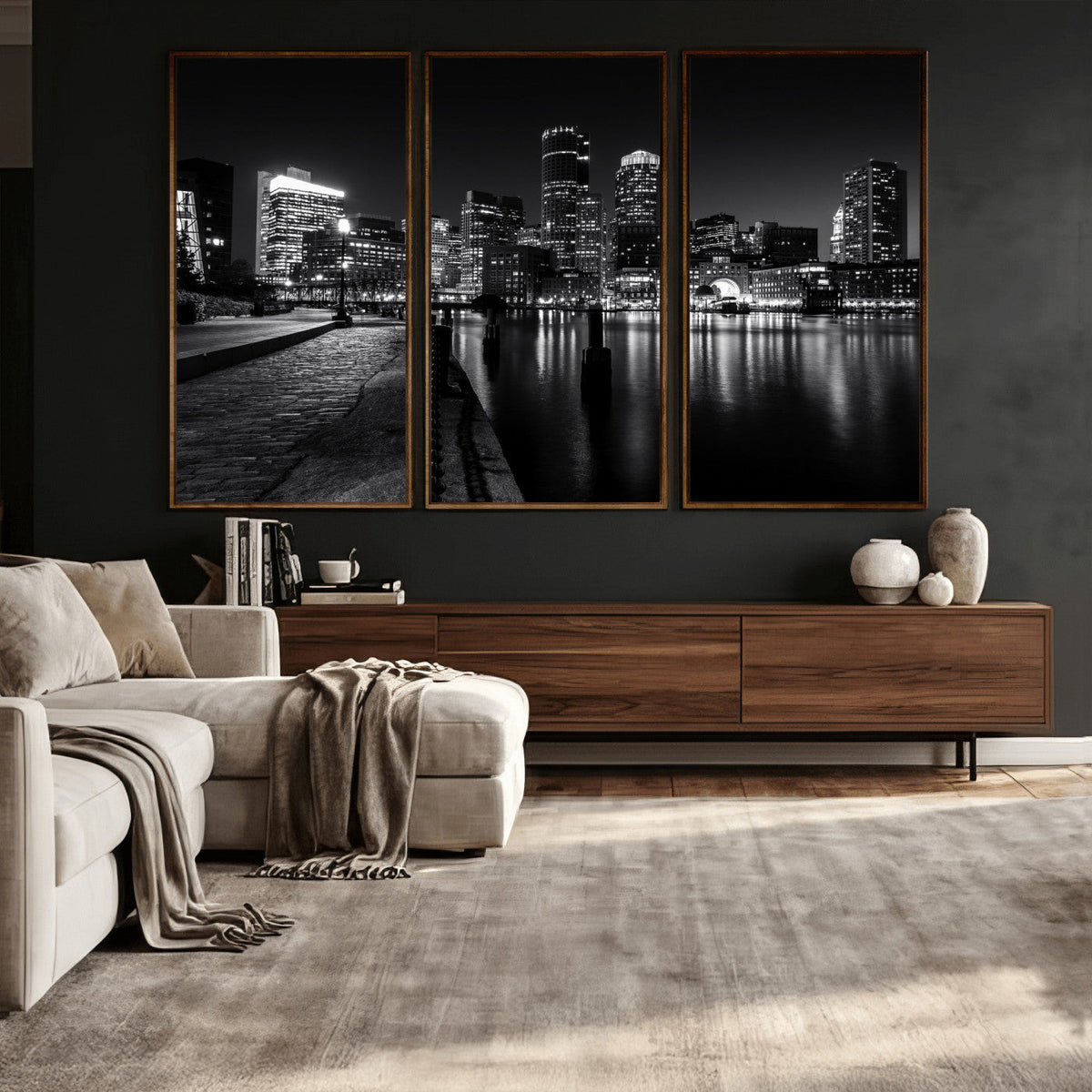 Boston Wall Art Canvas Print, Boston City Downtown Night