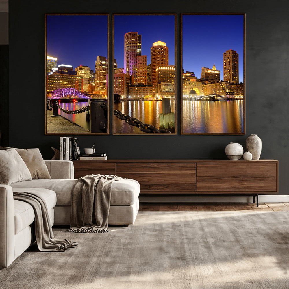 Boston Wall Art Canvas Print, Boston City Downtown Night