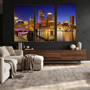 Boston Wall Art Canvas Print, Boston City Downtown Night