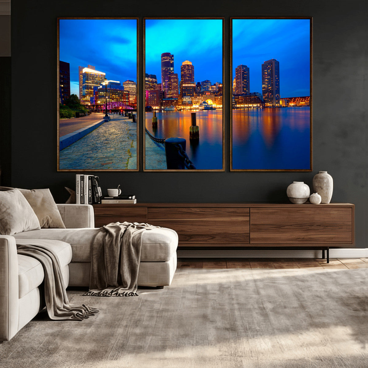 Boston Wall Art Canvas Print, Boston City Downtown Night