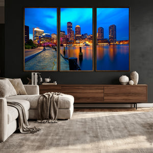 Boston Wall Art Canvas Print, Boston City Downtown Night