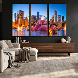 Chicago Wall Art Canvas Print, Chicago City Downtown Night