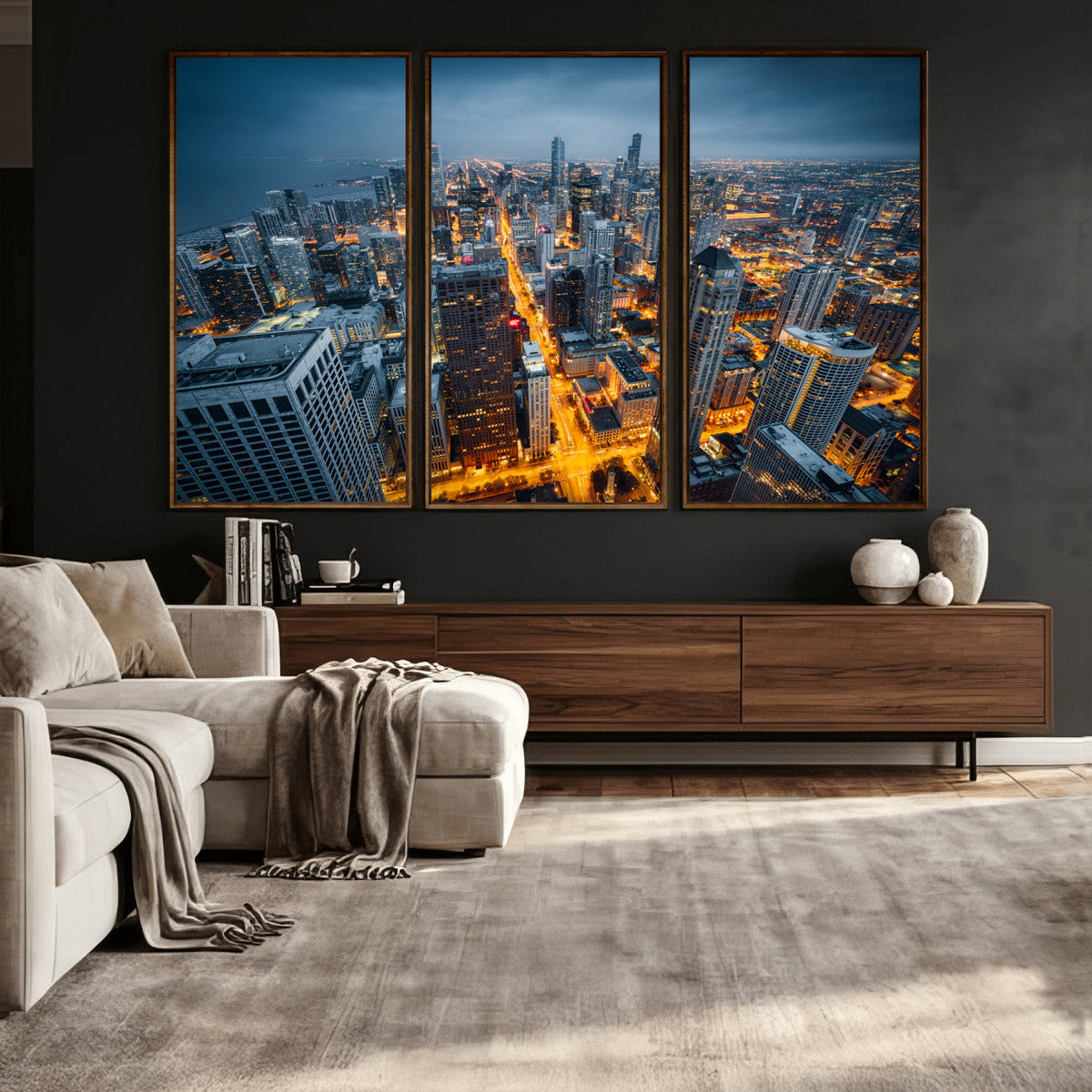 Chicago Wall Art Canvas Print - Chicago City Downtown Night