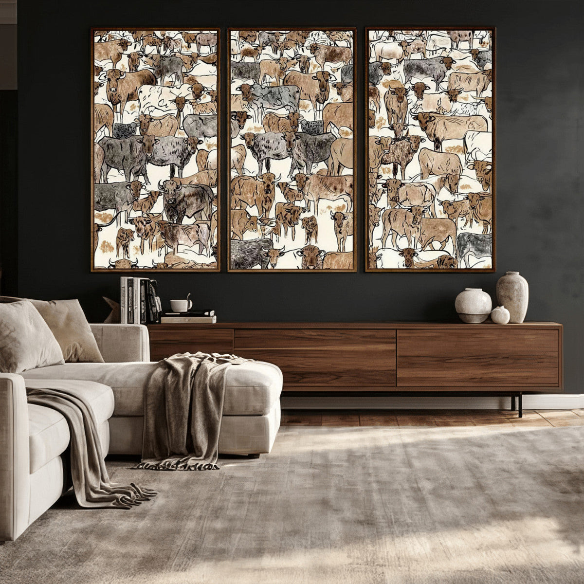 Abstract Longhorn Wall Art Canvas Print - Cow Animal Drawing