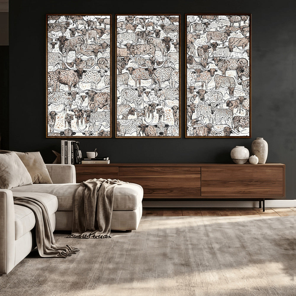 Abstract Texas Cow Wall Art Canvas Print - Farm Longhorn