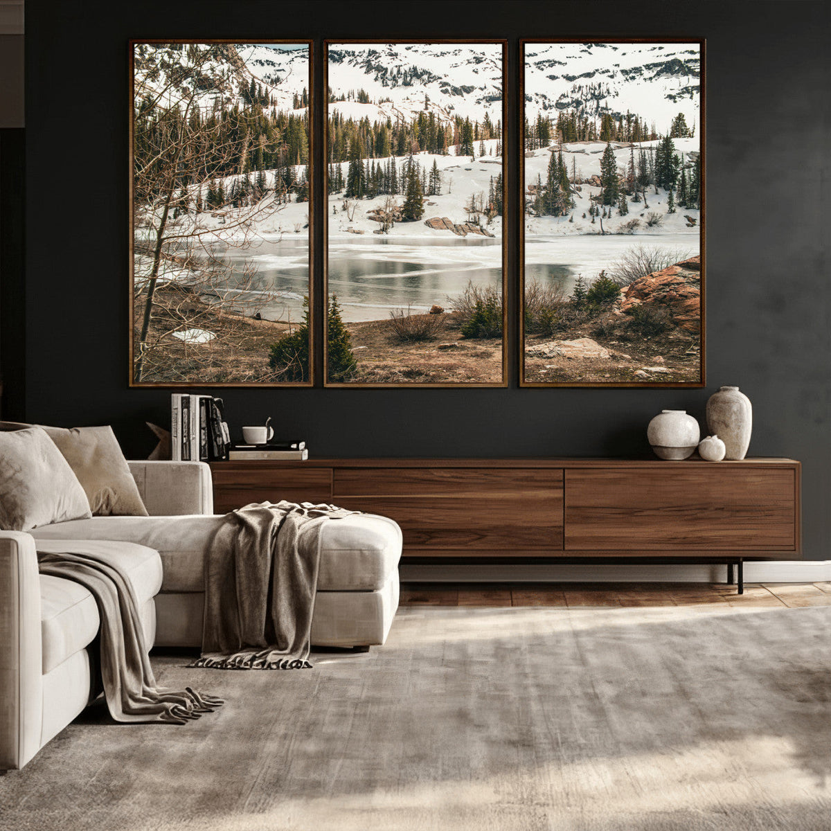 Snowy Mountain Landscape Wall Art Canvas Print, Alpine Pine