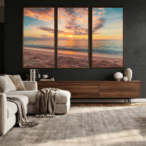 Sunset Beach Wall Art Canvas Print – Soft Coastal