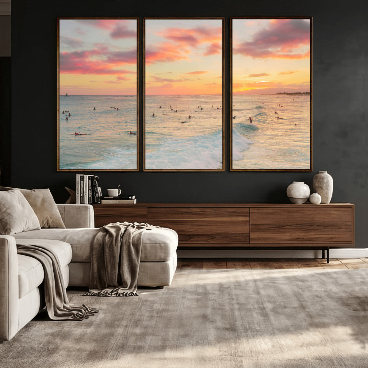 Sunset Beach Wall Art Canvas Print – Soft Coastal
