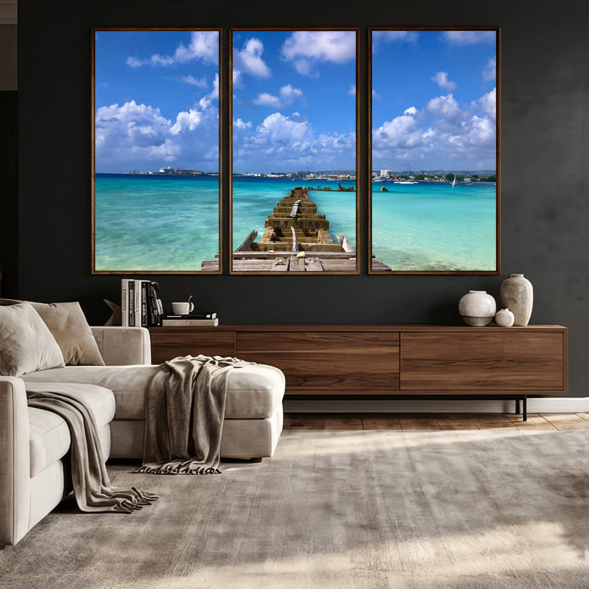 Caribbean Ocean Pier Seascape Wall Art Canvas Print,