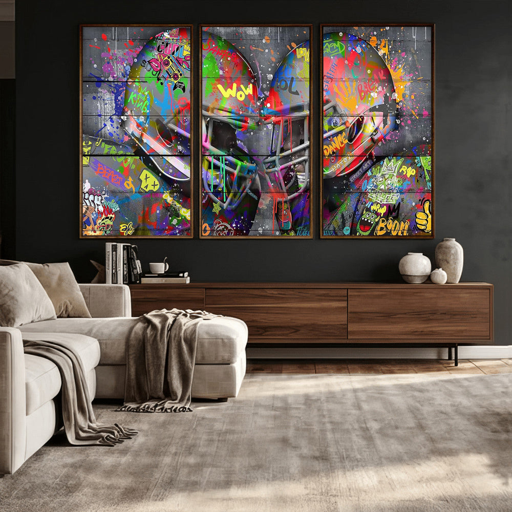 Graffiti Football Helmets Wall Art Canvas Print, Urban
