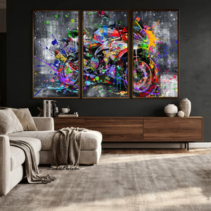 Graffiti Motorcycle Wall Art Canvas Print, Urban Street Art