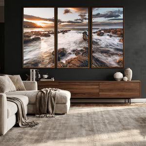 Rocky Coast Ocean Sunset Wall Art Canvas Print, Dramatic