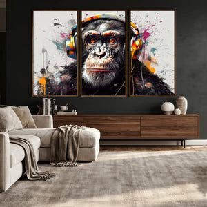Dj Monkey Wall Art Canvas Print – Colorful Pop Art Banksy