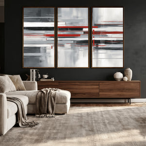 Gray Red Abstract Wall Art Canvas Print, Modern Abstract