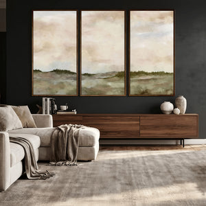 Muted Watercolor Hill Landscape Print — Beige Taupe Cloudy