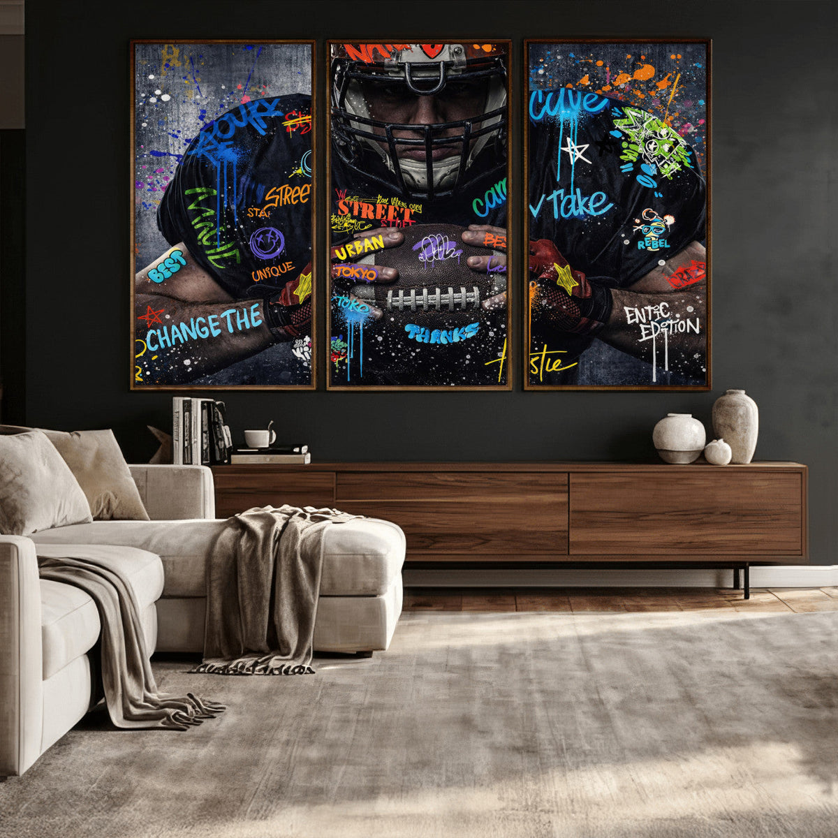 Graffiti American Football Player Street Art Wall Art Canvas