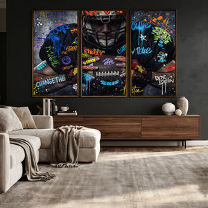 Graffiti American Football Player Street Art Wall Art Canvas