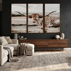 Texas Longhorn Bull Rustic Wall Art Canvas Print