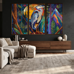 Colorful Heron Wall Art Canvas Print Tropical Bird Abstract