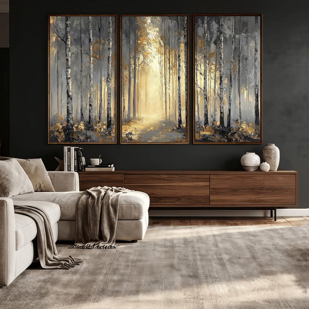 Abstract Birch Forest Wall Art Canvas Print – Modern Neutral