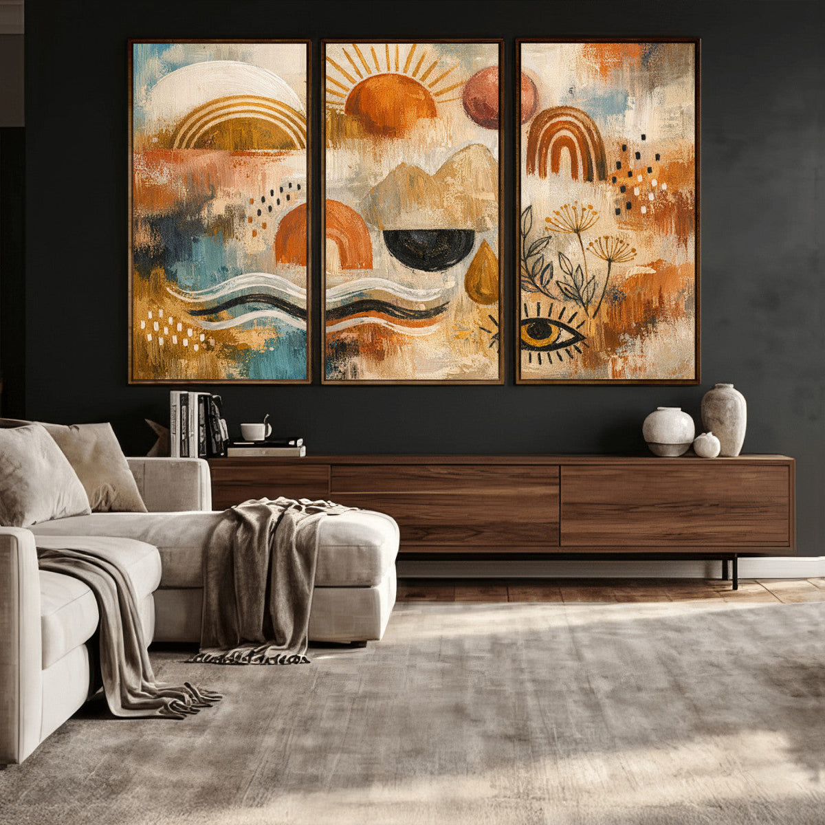 Geometric Boho Abstract Wall Art Canvas Print, Orange Blue