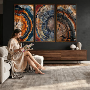 Tree Ring Triptych Canvas Wall Art — Set of 3 Wood Grain