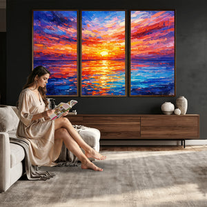 Colorful Knife Ocean Sunset Canvas — Orange Pink Teal