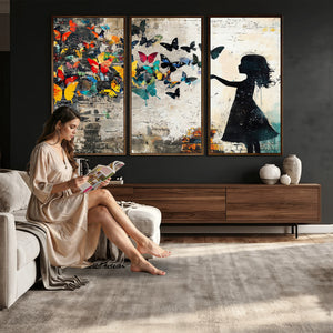 Banksy Butterfly Girl Wall Art Canvas Print, Framed Street