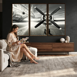 Vintage Airplane Wall Art Canvas Print, Black and White