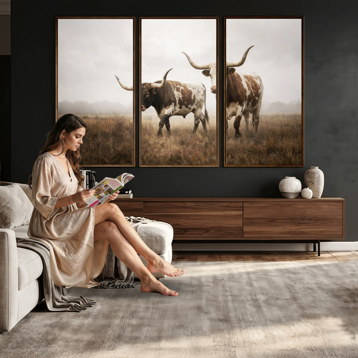 Texas Longhorn Canvas Wall Art Western Bull Desert Moody