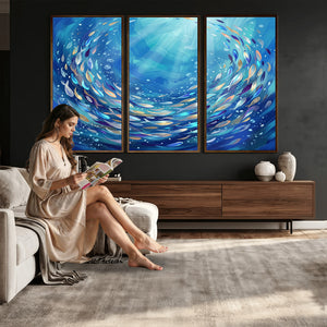 School of Fish Canvas Print | Blue Ocean Underwater Wall Art