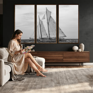 Vintage Sailboat Wall Art Canvas Print, Black and White