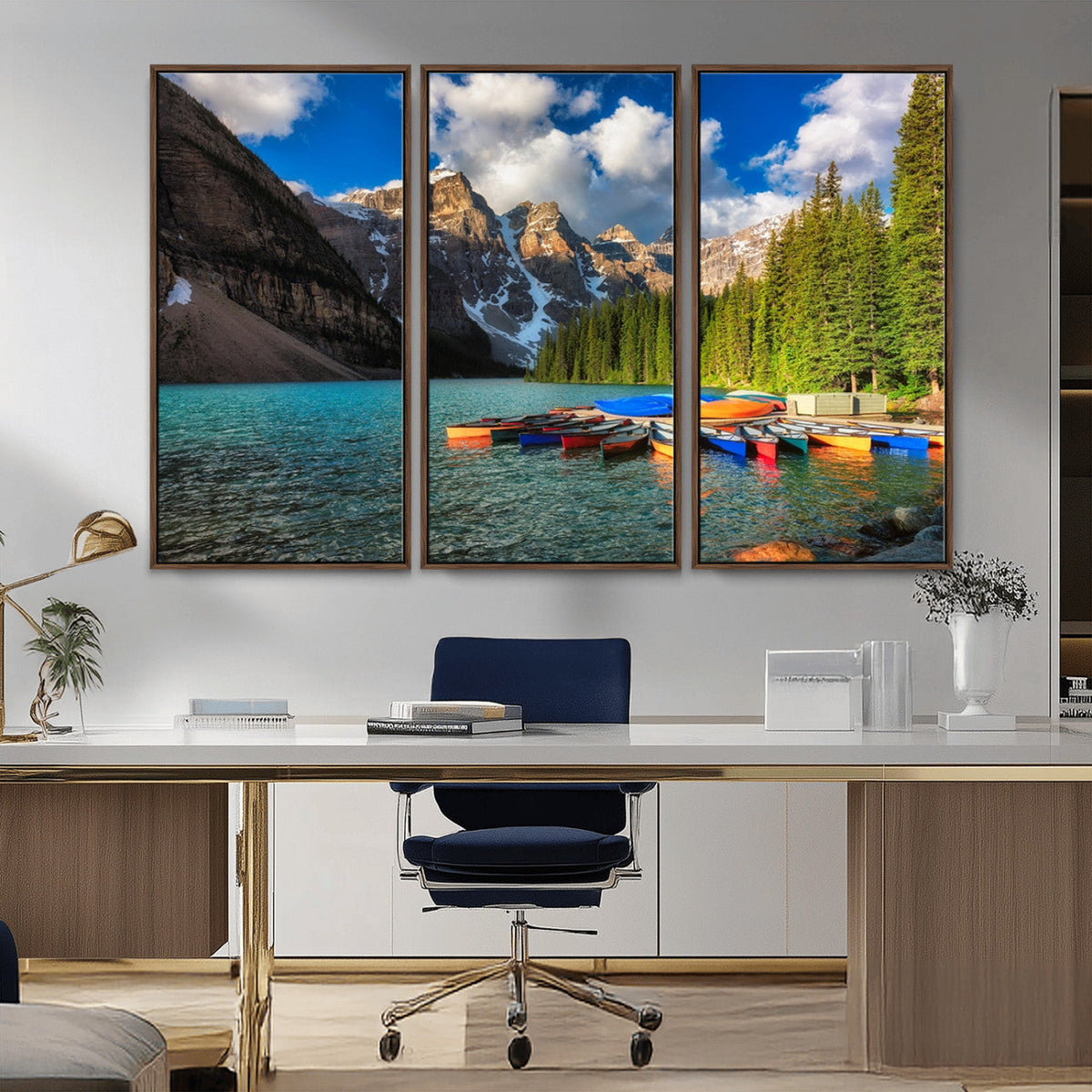Moraine Lake 3-Panel Wall Art, Majestic Mountain and Lake