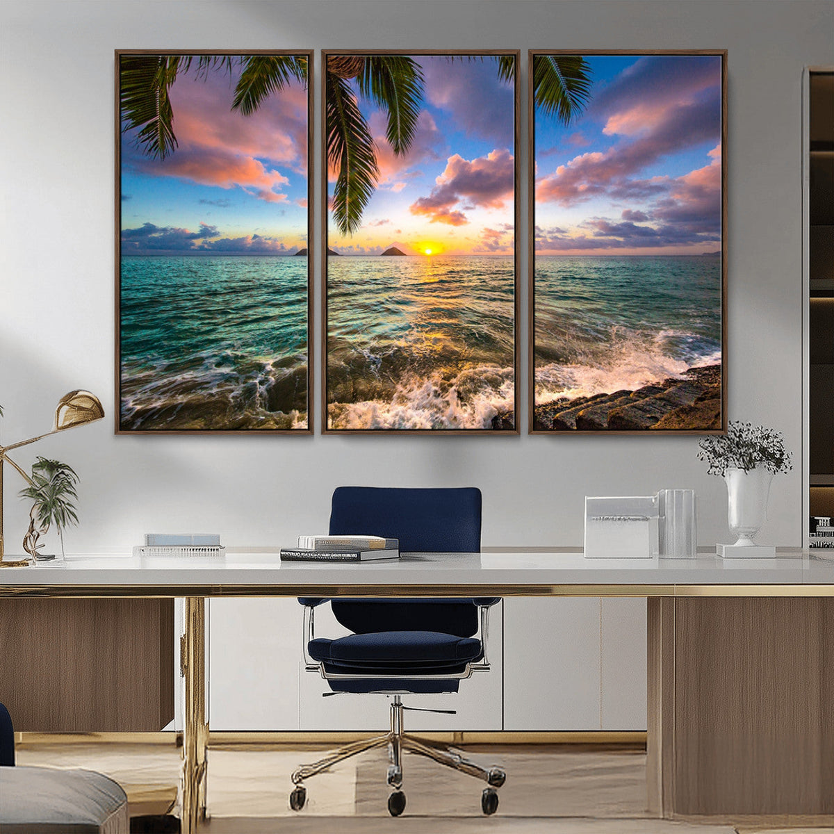 Framed Tropical Sunset Art Canvas Print