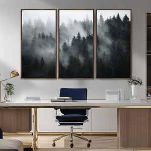Foggy Forest Wall Art Canvas Print | 3 Panel Large Misty