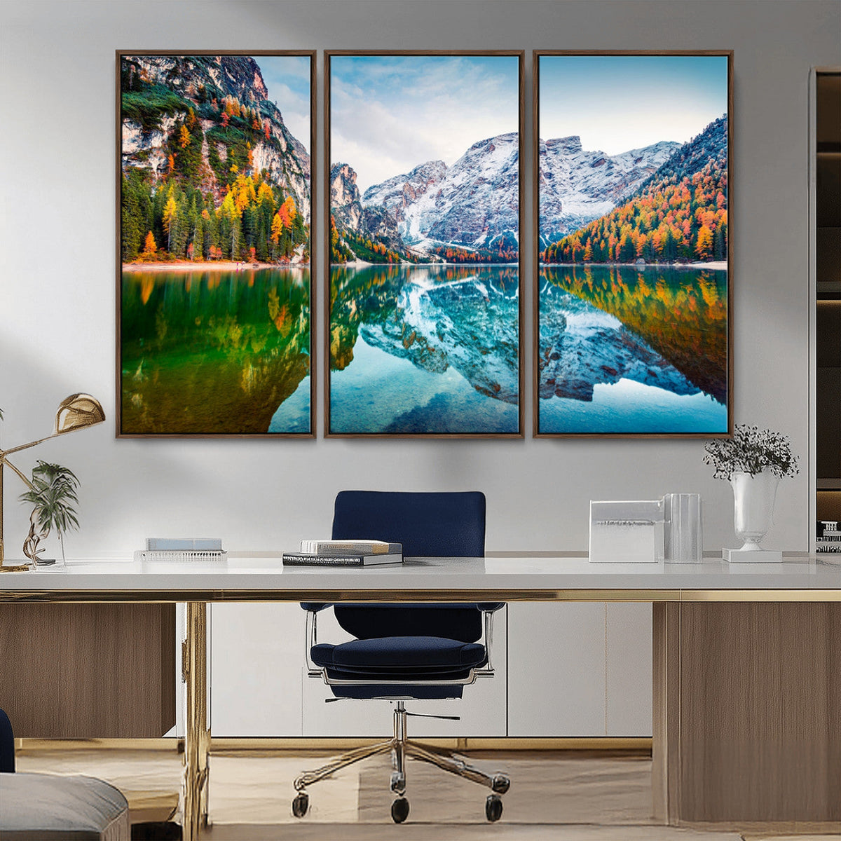 Spectacular autumn view of Braies Lake Wall Art Canvas Print