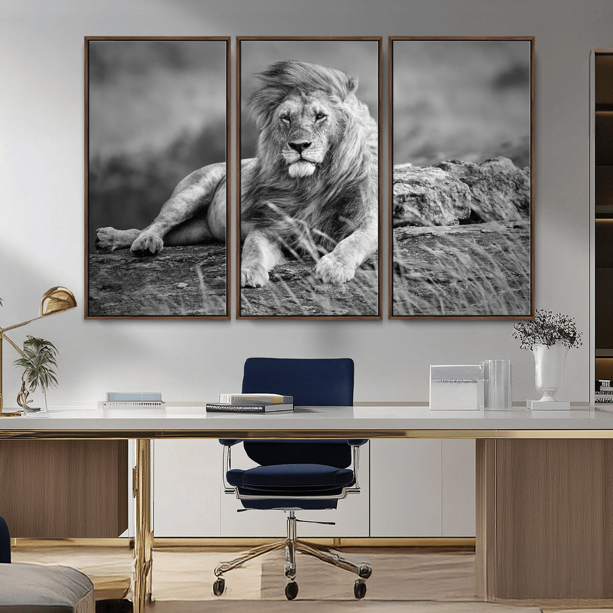 King Forest Lion Wall Art Canvas Print – Framed Majestic